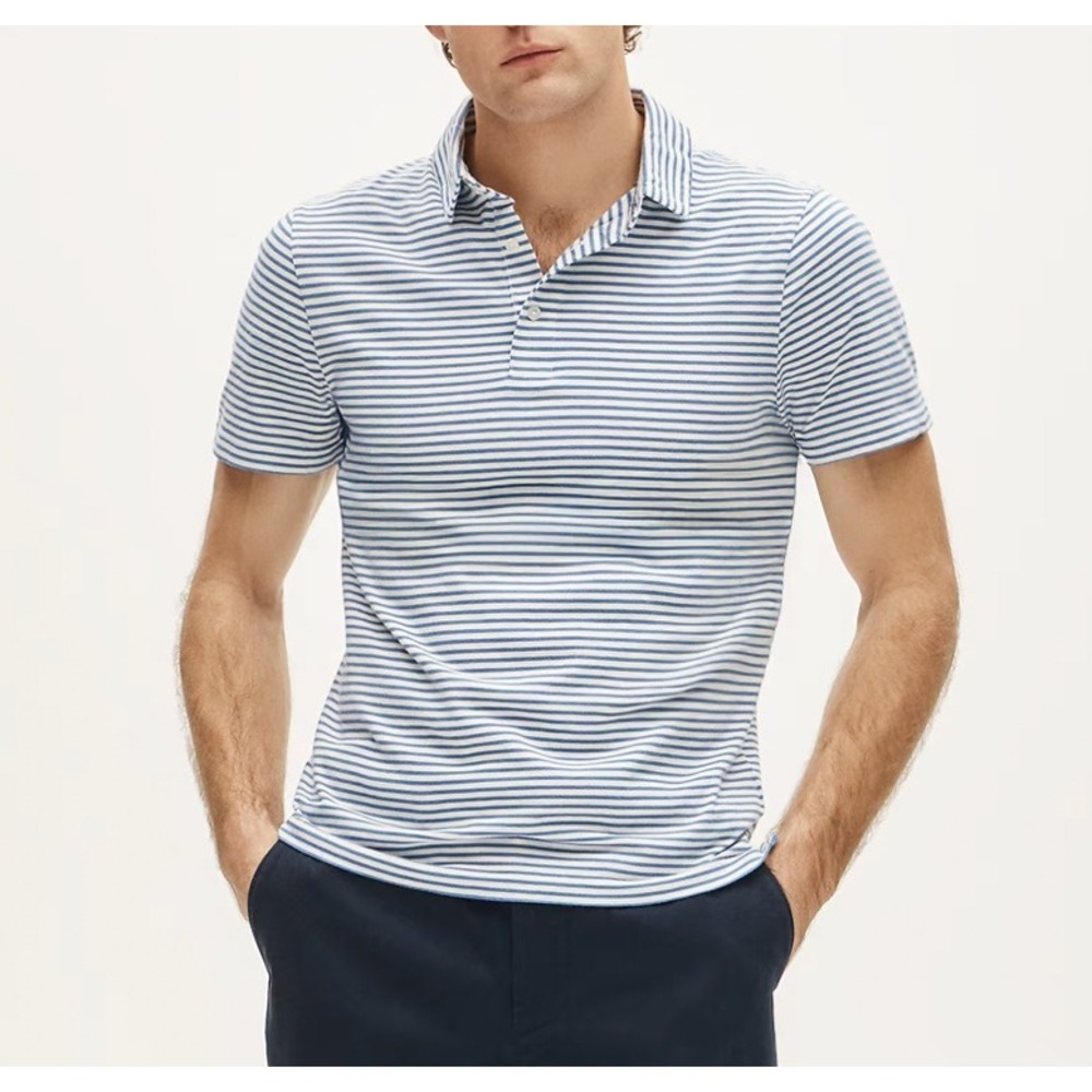 J.Crew Mens Sueded Jersey Classic Polo Shirt Blue White Striped Size M Preppy